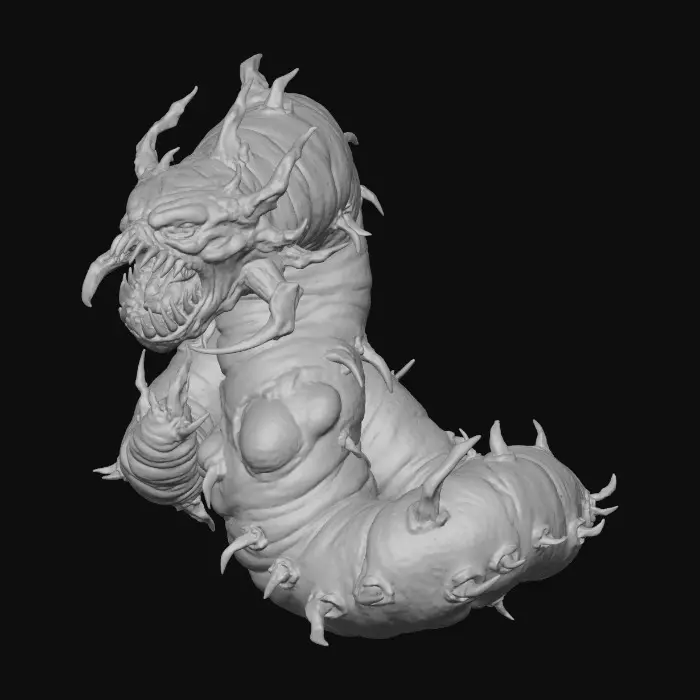 3D model for Make a disgusting worm, like the one below, but make it different and even more evil, with horns sticking out out of it, tantrums and all sorts of creepy things. Make it the most horrible looking thing