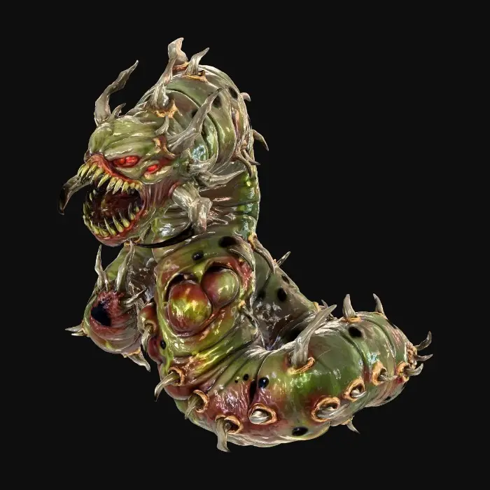 3D model for Make a disgusting worm, like the one below, but make it different and even more evil, with horns sticking out out of it, tantrums and all sorts of creepy things. Make it the most horrible looking thing