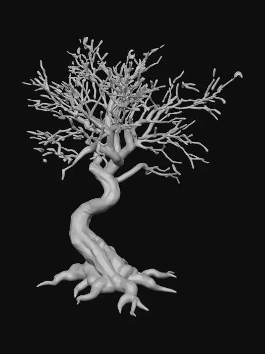 3D model for Enchanted Forest tree, no leaves, glowing coloured veins running through the trunk