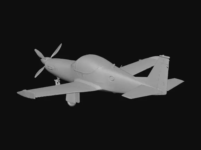 3D model for Highly detailed 3D model of the Pilatus PC-9 RAAF trainer aircraft, with accurate proportions, smooth aerodynamic fuselage, and red-white-blue RAAF livery. Include visible panel lines, rivets, landing gear, and transparent dual canopy showing cockpit seats and controls. Use PBR materials with reflective aluminum, matte black nose, tinted glass, and realistic lighting. Scene on RAAF runway at sunset, HDRI reflections, cinematic tone, warm golden light, soft shadows, and full 8K photoreal textures. True-to-scale, physically accurate, no stylization.