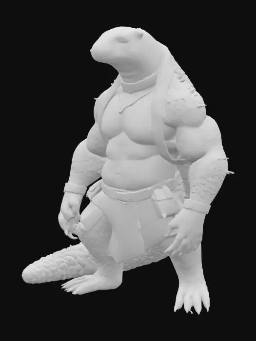 3D model for highly detailed anthropomorphic pangolin with more of a muscular body with clothes on