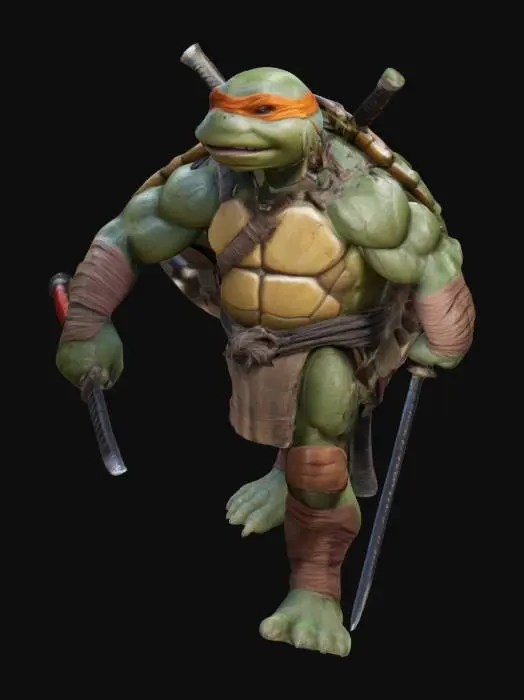 3D model for humanoid ninja turtle warior, muscles, big arms muscles, armour,  big samurai sword in hand, marks and scratches on the shell, unreal engine 5, highest quality, highest resolution, insane detailed, character design, z-brush, v-ray