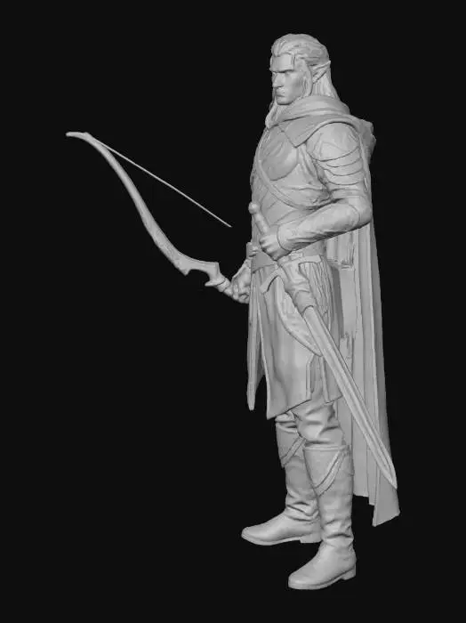 3D model for Create an elf ranger with a longbow in hand and a longsword in a scabbard at the hip.  The elf should be male.
