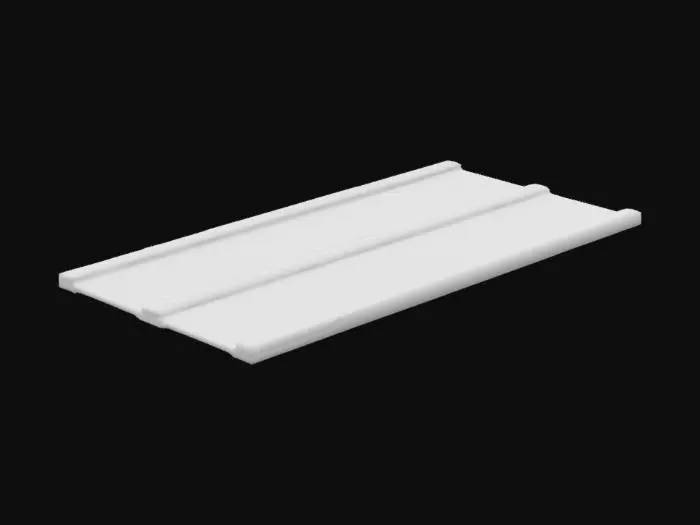 3D model for Create a 3D model of a modern highway section with 4 lanes, asphalt texture, white dashed lane markings, double yellow center lines, and concrete sidewalks on both edges. Include realistic lighting and texturing for the road surface. Set perspective to show the road extending forward with slight upward angle. Use realistic materials for asphalt and concrete textures