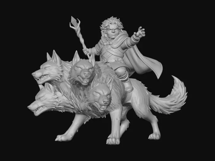 3D model for Dwarven Necromancer on a Four-Headed Hellhound Mount