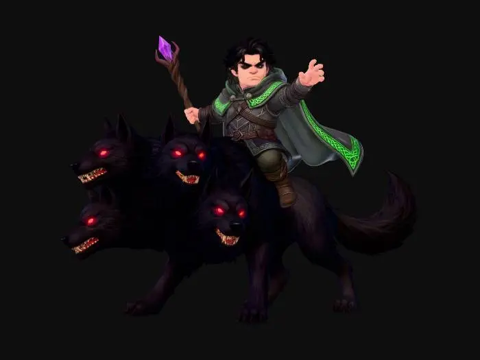 3D model for Dwarven Necromancer on a Four-Headed Hellhound Mount