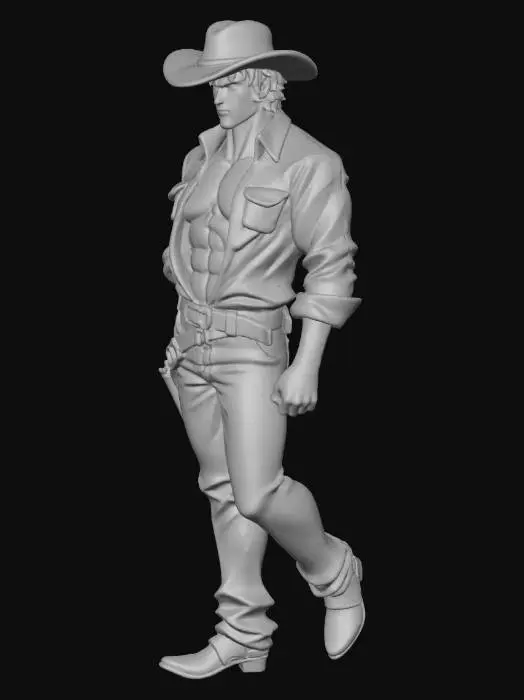 3D model for figura de anime. un vaquero con pantalon vaquero sombrero vaquero. botas vaqueras que seran cubiertas por el pantalon. camisa de manga larga. vaquera por semi descubierta del pecho,