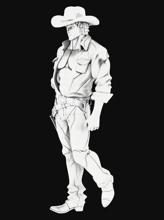 3D model for figura de anime. un vaquero con pantalon vaquero sombrero vaquero. botas vaqueras que seran cubiertas por el pantalon. camisa de manga larga. vaquera por semi descubierta del pecho,