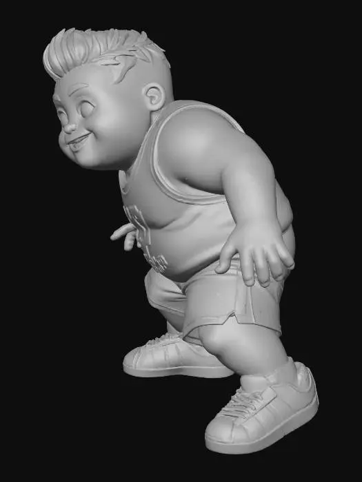 3D model for Toma como referencia la foto. Convierte a la persona en un personaje estilo anime . Vestido con Bermudas y Jersey de bascketball. Conserva el tamaño . con tenis addidas.