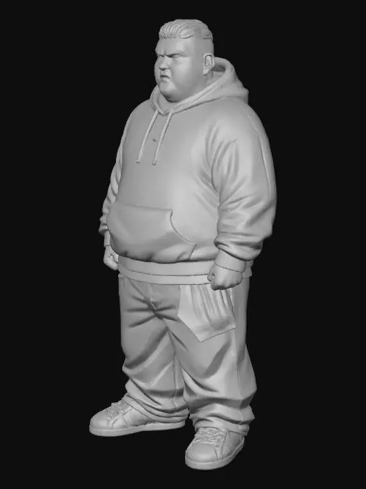 3D model for Toma como referencia la foto. Convierte a la persona en un personaje estilo anime . estilo cholo. con su hoodie . y pantalones largos que cubren sus tenis. Conserva el tamaño . con tenis addidas.   sin lentes. en pose de ganster