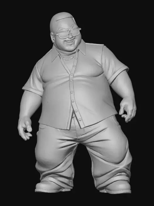 3D model for Toma como referencia la foto. Convierte a la persona en un personaje estilo anime . estilo homie. con su camisa abierta. y pantalones largos que cubren sus pies . con lentes oscuros. en pose de ganster. sin cabello. corte de pelo fade