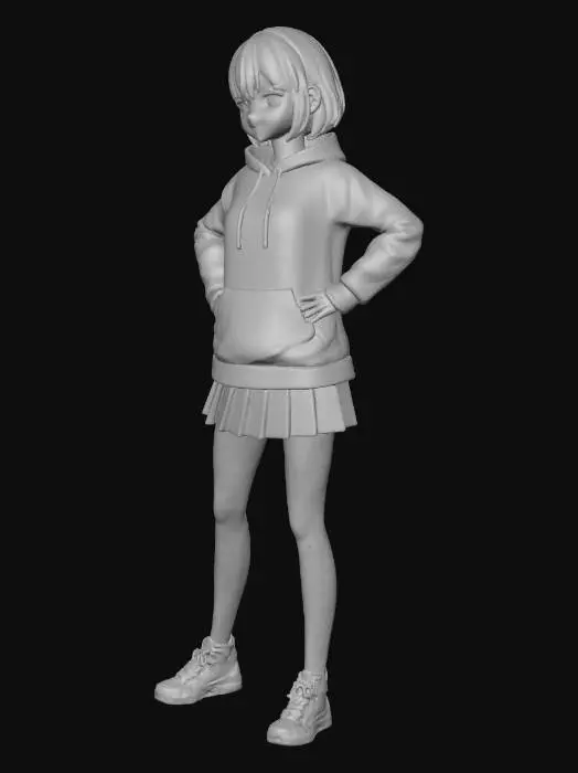 3D model for Winking Anime Character in Black Hoodie