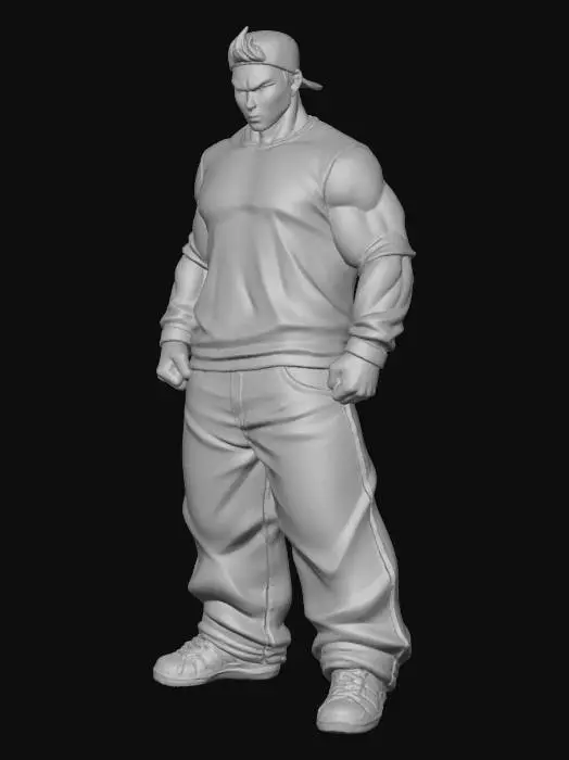 3D model for Toma como referencia la foto. Convierte a la persona en un personaje estilo anime . estilo homie.  y jeans largos estilo baggy que cubra suss piess . sin lentes.  . estilo  ganster. has al personaje musculoso y delgado . tenis addidass. pelo corto. camiseta de manga larga