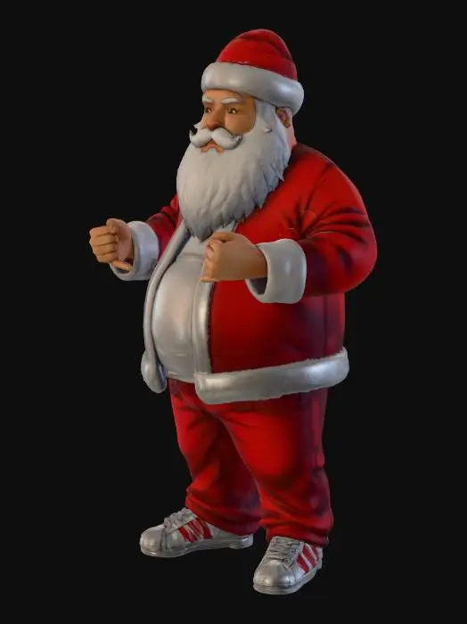 3D model for Toma como referencia la foto. Convierte a la persona en un personaje estilo anime . estilo homie. con vestimenta de santa claus. usar barba blanca y  pantalones largos que cubren sus pies . sin lentes. en pose de ganster. usando addidas