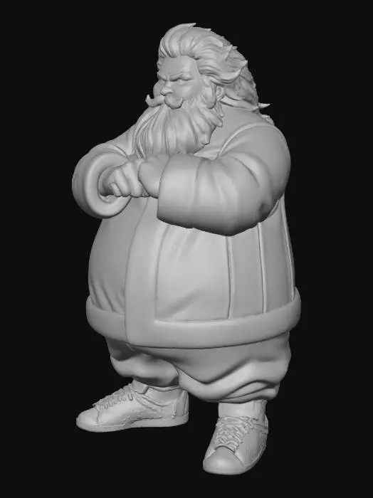 3D model for Toma como referencia la foto. Convierte a la persona en un personaje estilo anime . estilo homie. con vestimenta de santa claus. usar barba blanca y cabello blanco.  pantalones largos que cubren sus pies . sin lentes. en pose de ganster. usando addidas. pose sin abrir los dedos. manos cerradas.