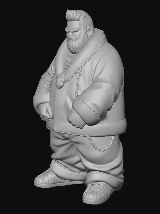 3D model for Toma como referencia la foto. Convierte a la persona en un personaje estilo anime . estilo homie. con vestimenta de santa claus. usar barba blanca y cabello blanco.  pantalones largos que cubren sus pies . sin lentes. en pose de ganster. usando addidas. pose sin abrir los dedos. manos cerradas.