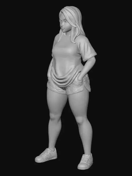 3D model for Toma como referencia la foto. Convierte a la persona en un personaje estilo anime. coserva tamaño corporal Lo mas parecido en aspecto al 100%
quita el arbol. poses estilo ganster. un poco rellenita tipo talla grande. . Con sus pechos copa B. Y sus caderas anchas. Con su gluteos redondos. Poses. Cuerpo completo usado short shorts y playeras estilo baggy. sin sombrero sin lentes tenis addidas. ropa en colores rojo y blanco .