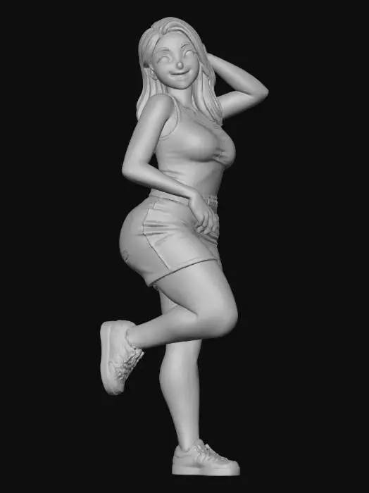 3D model for Toma como referencia la foto. Convierte a la persona en un personaje estilo anime. coserva tamaño corporal  Lo mas parecido en aspecto al 100% 
quita el arbol.un poco rellenita tipo talla mediana.Con sus pechos copa C. Y sus caderas anchas. Con su gluteos redondos. Poses. Cuerpo completo. tank top,  sin sombrero sin lentes tenis addidas. mini skirt.