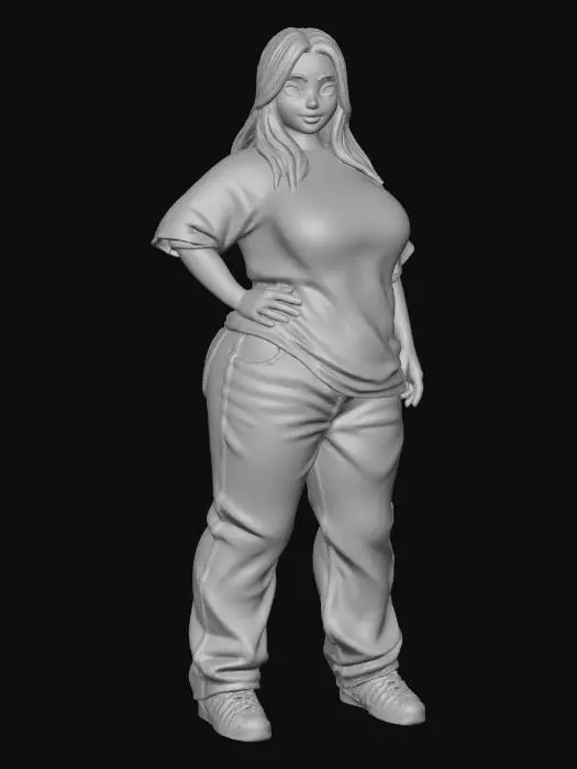 3D model for Toma como referencia la foto. Convierte a la persona en un personaje estilo anime. coserva tamaño corporal  Lo mas parecido en aspecto al 100% 
quita el arbol. poses de modelo. un poco rellenita tipo talla grande. . Con sus pechos copa DD. Y sus caderas anchas. Con su gluteos redondos. Poses. Cuerpo completo usado pataloes baggy y playeras estilo baggy.  sin sombrero sin lentes tenis addidas. ropa en colores rosa y  negro. jeans en color jean