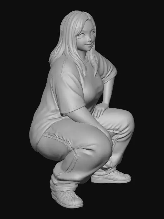 3D model for Toma como referencia la foto. Convierte a la persona en un personaje estilo anime. coserva tamaño corporal  Lo mas parecido en aspecto al 100% 
quita el arbol. poses estilo ganster. un poco rellenita tipo talla grande. . Con sus pechos copa B. Y sus caderas anchas. Con su gluteos redondos. Poses. Cuerpo completo usado pataloes baggy y playeras estilo baggy.  sin sombrero sin lentes tenis addidas. ropa en colores rojo y blanco . jeans en color jean