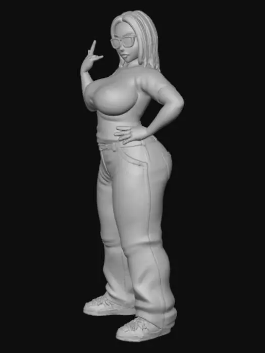 3D model for Toma como referencia la foto. Convierte a la persona en un personaje estilo anime. coserva tamaño corporal  Lo mas parecido en aspecto al 100% 
quita el arbol. un poco rellenita tipo talla grande. . Con sus pechos copa DD. Y sus caderas anchas. Con su gluteos redondos. Poses. Cuerpo completo usado pataloes baggy y playeras pegadas. sin sombrero. con lentes oscuros estilo ganster. poses de homie. tenis addidas