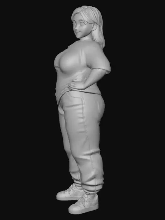 3D model for Toma como referencia la foto. Convierte a la persona en un personaje estilo anime. coserva tamaño corporal  Lo mas parecido en aspecto al 100% 
quita el arbol. poses de modelo. un poco rellenita tipo talla grande. . Con sus pechos copa B. Y sus caderas anchas. Con su gluteos redondos. Poses. Cuerpo completo usado pataloes baggy y playeras estilo baggy.  sin sombrero sin lentes tenis addidas. ropa en colores celeste y blaco . jeans en color jean