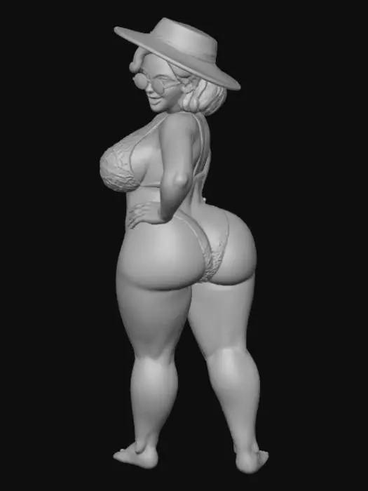 3D model for Toma como referencia la foto. Convierte a la persona en un personaje estilo anime. coserva tamaño corporal  Lo mas parecido en aspecto al 100% 
quita el arbol. poses de modelo. un poco rellenita tipo talla large. En traje de baño de dos piezas. Con sus pechos copa D. Y sus caderas anchas. Con su gluteos redondos. Poses sexys