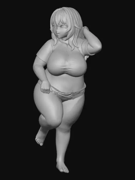3D model for Toma como referencia la foto. Convierte a la persona en un personaje estilo anime. coserva tamaño corporal  Lo mas parecido en aspecto al 100% 
quita el arbol. poses de modelo. un poco rellenita tipo talla large. Con sus pechos copa D. Y sus caderas anchas. Con su gluteos redondos. Poses sexys. Has los personajes. Sin sombrero. Muestra su figura