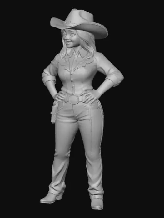 3D model for Toma como referencia la foto. Convierte a la persona en un personaje estilo anime . estilo vaquero . con su camisa. y pantalones coserva tamaño corporal  Lo mas parecido en aspecto al 100% 
quita el arbol. poses de modelo. un poco rellenita tipo talla mediana