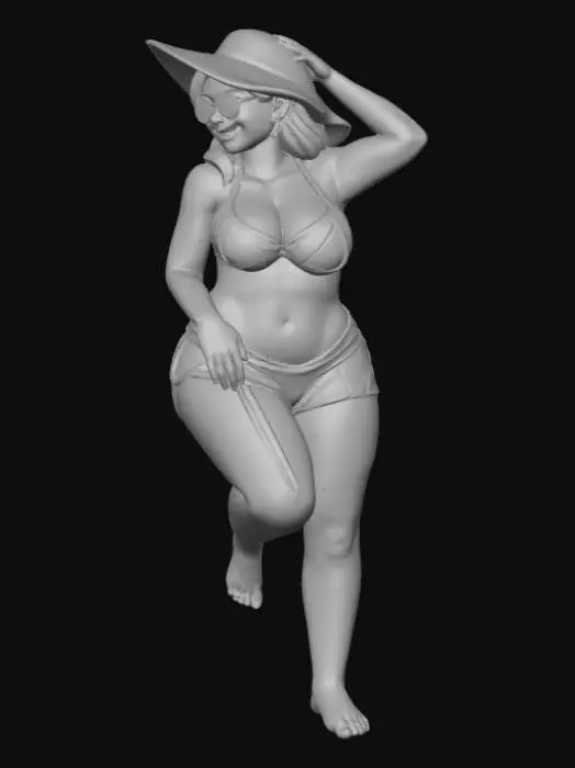 3D model for Toma como referencia la foto. Convierte a la persona en un personaje estilo anime. coserva tamaño corporal  Lo mas parecido en aspecto al 100% 
quita el arbol. poses de modelo. un poco rellenita tipo talla large. En traje de baño de dos piezas. Con sus pechos copa D. Y sus caderas anchas. Con su gluteos redondos. Poses sexys