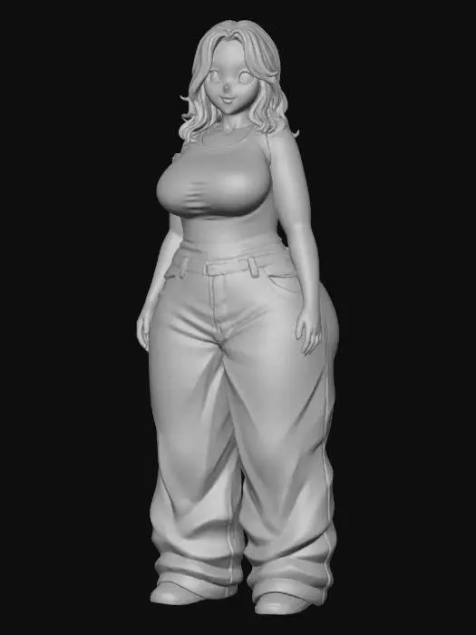 3D model for Toma como referencia la foto. Convierte a la persona en un personaje estilo anime. conserva su estatura y cuerpo. no lentes no sombrero. ropa estilo homie. cholo. con pantalones cholos. que cubran los pies. y solo la punta de los tenis salga. camisa entallada por dentro del pantalon estilo tank top, cabello negro y highligths rubioss. con sus pechos copa D. y gluteos grandes y redondoss. talla grande.