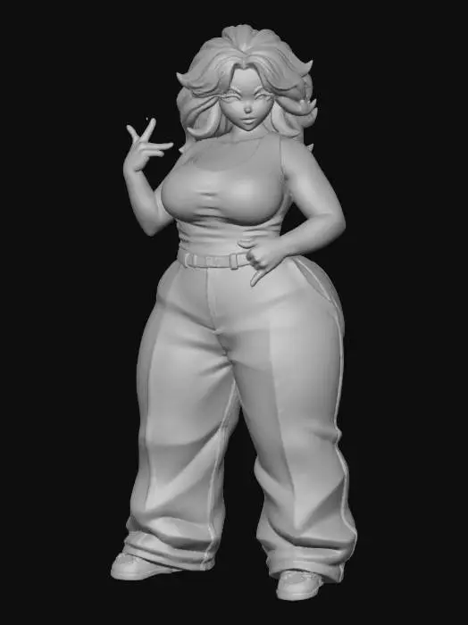 3D model for Toma como referencia la foto. Convierte a la persona en un personaje estilo anime. conserva su estatura y cuerpo. no lentes no sombrero. ropa estilo homie. cholo. con pantalones cholos. que cubran los pies. y solo la punta de los tenis salga. camisa entallada por dentro del pantalon estilo tank top, cabello negro y highligths rubioss. con sus pechos copa D. y gluteos grandes y redondoss. talla grande. posando ganster