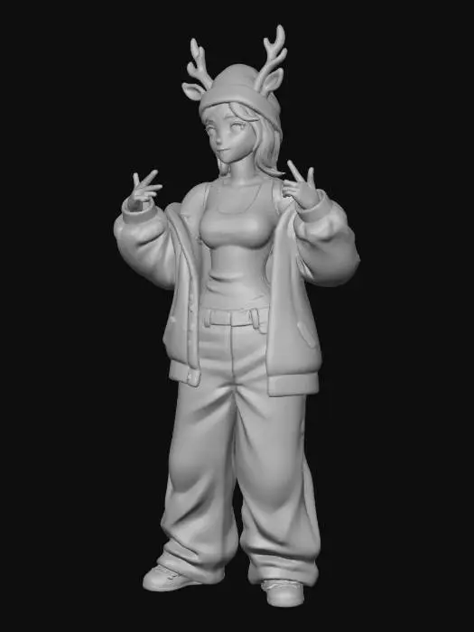 3D model for Toma como referencia la foto. Convierte a la persona en un personaje estilo anime. conserva su estatura y cuerpo. no lentes no sombrero. ropa estilo homie. cholo. con pantalones cholos. que cubran los pies. y solo la punta de los tenis salga. Usando ropa en colores navideños. Con gorro de santa claus. y cuernos de reno. como diadema  Haciendo poses de gaster. la ropa entallada en las blusas o chamarras abiertas con tank tops por debajo pero pegados al cuerpo.