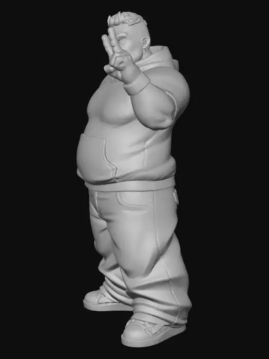 3D model for Toma como referencia la foto. Convierte a la persona en un personaje estilo anime. conserva su estatura y cuerpo. no lentes no sombrero. ropa estilo homie. cholo. con pantalones cholos. que cubran los pies. y solo la punta de los tenis salga. convertielo en un superherore. pero conservando su aspecto y talla xl.