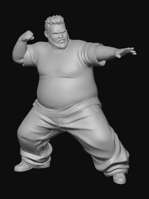 3D model for Toma como referencia la foto. Convierte a la persona en un personaje estilo anime. conserva su estatura y cuerpo. no lentes no sombrero. ropa estilo homie. cholo. con pantalones cholos. que cubran los pies. y solo la punta de los tenis salga. convertielo en un superherore. pero conservando su aspecto y talla xl.  con poses de ssuper heroe