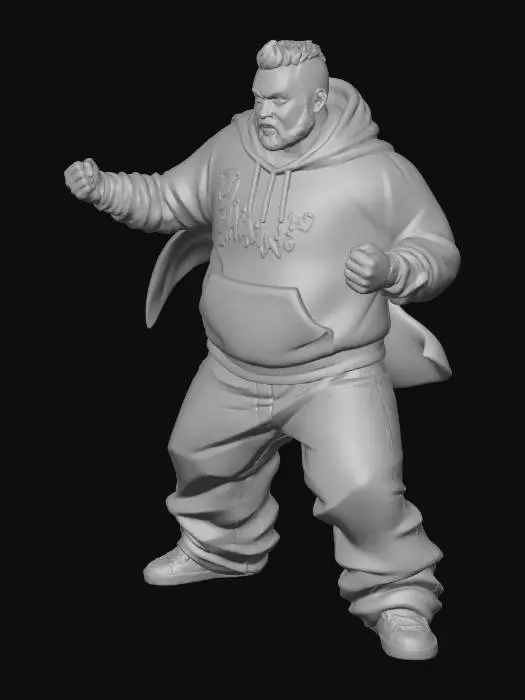 3D model for Toma como referencia la foto. Convierte a la persona en un personaje estilo anime. conserva su estatura y cuerpo. no lentes no sombrero. ropa estilo homie. cholo. con pantalones cholos. que cubran los pies. y solo la punta de los tenis salga. convertielo en un superherore. pero conservando su aspecto y talla xl.  con poses de ssuper heroe