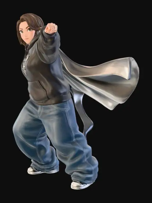 3D model for Toma como referencia la foto. Convierte a la persona en un personaje estilo anime. conserva su estatura y cuerpo. no lentes no sombrero. ropa estilo homie. cholo. con pantalones cholos. que cubran los pies. y solo la punta de los tenis salga. Usando ropa  de super heroe. Poses de superheroe.