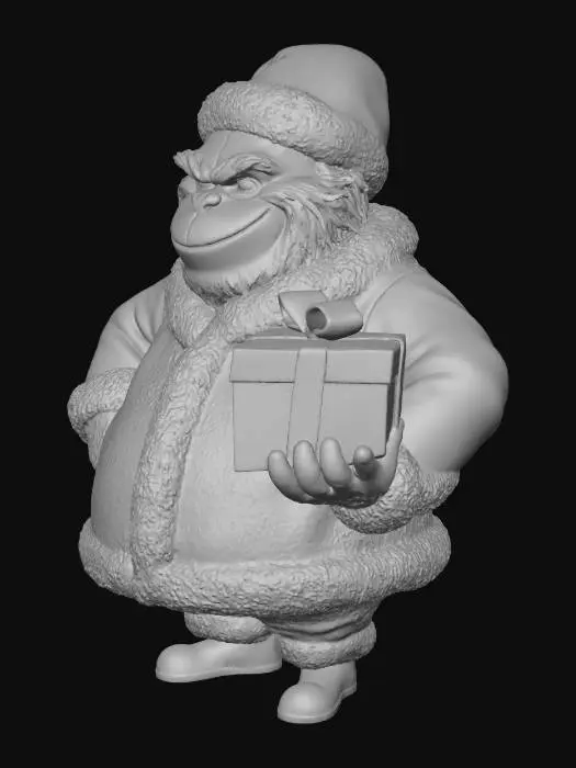 3D model for Toma como refrencia la foto. Conviertelo en un grinch de color verde y con traje navideño. Mantener el cuerpo en talla xl. En un estilo de caricatura. En estilo gimbli. Con sus mano en la cadra y en la otra un regalo en colores rojos  y moño dorado.