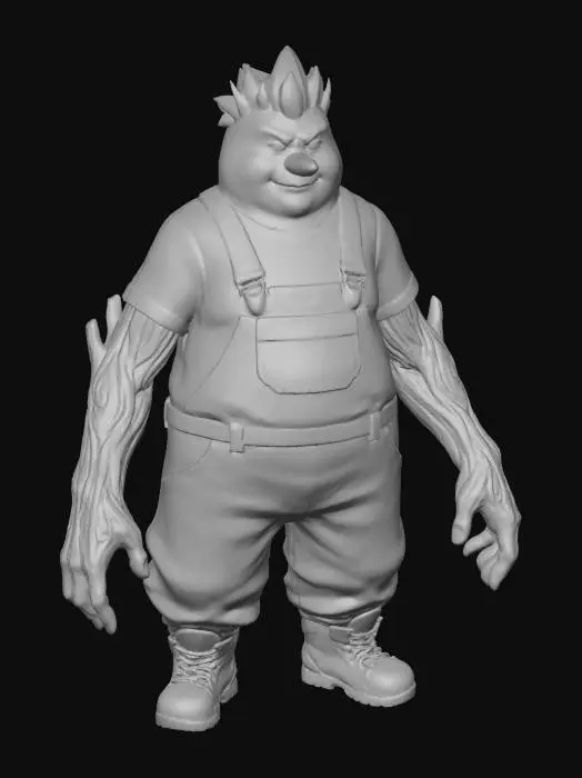 3D model for #Christmas2025#, Toma como refrencia la foto. Conviertelo en un personaje de anime. como un snowman. pero con apariencia humana sin abandonar  el estilo snowman con sus brazos de rama. estilo jack frost. manten el cuerpo mediano. no lentes. usar ropa como overoles ,pantalones cholo.ropa en colores frios. mostrar mas los brazos en textura de madera. tambien favorecer el uso de cabello en forma de hielo.