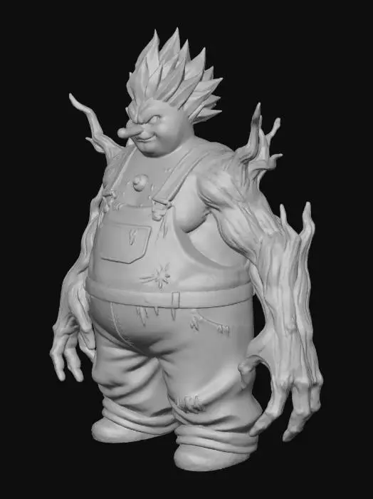 3D model for #Christmas2025#, Toma como refrencia la foto. Conviertelo en un personaje de anime. como un snowman. pero con apariencia humana sin abandonar  el estilo snowman con sus brazos de rama. estilo jack frost. manten el cuerpo mediano. no lentes. usar ropa como overoles ,pantalones cholo.ropa en colores frios. mostrar mas los brazos en textura de madera. tambien favorecer el uso de cabello en forma de hielo. con nariz de zanahoria. y ojos de carbon. usar solo el overol. usa la cara o el rostro parecido a jack frost