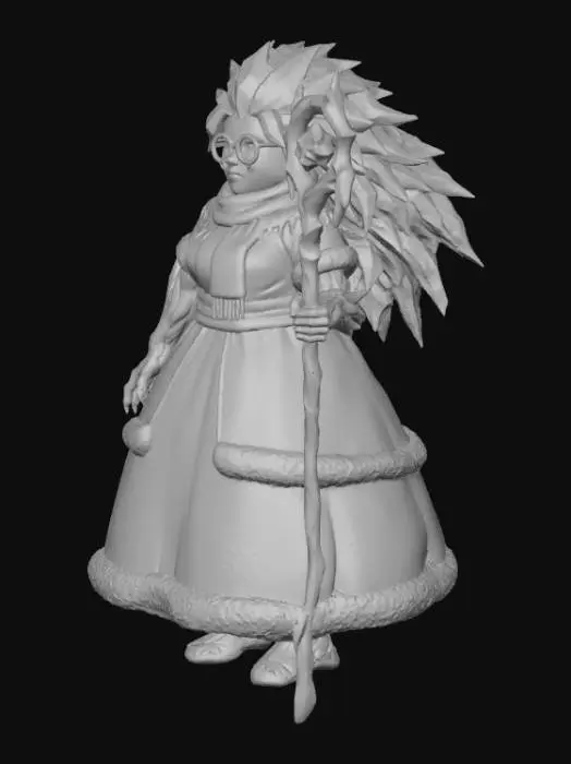 3D model for #Christmas2025#, Toma como refrencia la foto. Conviertelo en un personaje de anime. como un snow woman.  sin abandonar  el estilo snowman estilo jack frost. manten el cuerpo mediano.  lentes. usar ropa femenina.ropa en colores frios. mostrar mas los brazos en textura de madera. tambien favorecer el uso de cabello en forma de hielo.