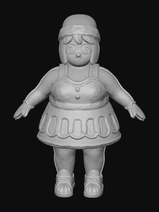 3D model for #Christmas2025#, Toma como refrencia la foto. Conviertelo en un personaje de anime. como una mujer de galleta de genjibre. con icing en los bordes usando como referencia la foto. la ropa sera com icing usando addidas como sapatos y el cuerpo hecho de galleta pero tambien en una forma. con traje de navidad. ojos y nariz de gomita,