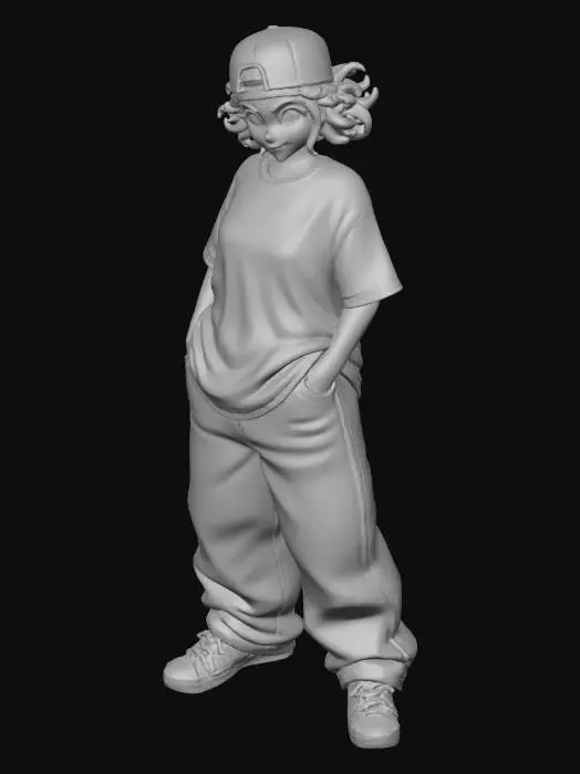 3D model for copia  al personaje de  anime . estilo cholo.  y jeans  baggy que cubra sus pies . sin lentes.  . estilo  ganster. tenis addidass. camiseta. el modelo tiene que estar en poses estandar,sin el arbol  y has el modelo respetando su fisionomia. y todo su atuendo. y estilo de peinado.