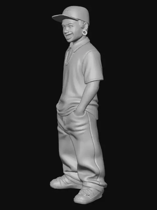 3D model for Toma como referencia la foto. Convierte a la persona en un personaje estilo anime . estilo cholo.  y jeans  baggy que cubra suss piess . sin lentes.  . estilo  ganster. . tenis addidass. camiseta polo. quita el celular de su rostro y toma solo el rosstro