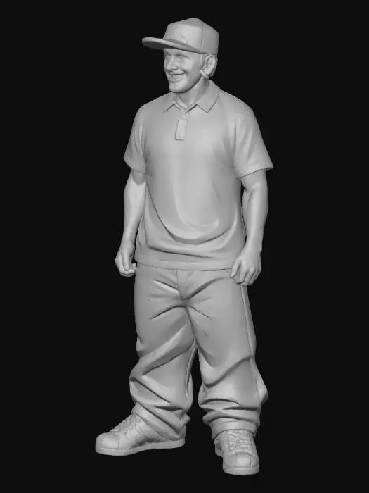 3D model for Toma como referencia la foto. Convierte a la persona en un personaje estilo anime . estilo cholo.  y jeans  baggy que cubra suss piess . sin lentes.  . estilo  ganster. . tenis addidass. camiseta polo. quita el celular de su rostro y toma solo el rosstro
