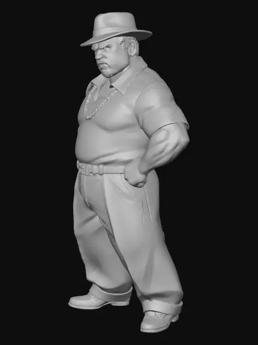 3D model for Toma como referencia la foto. Convierte a la persona en un personaje estilo anime . estilo pachuco . sin lentes.  . estilo  ganster. has al personaje musculoso y rellenito. con su cadena y su sombrero. altura del modelo 1.80 m