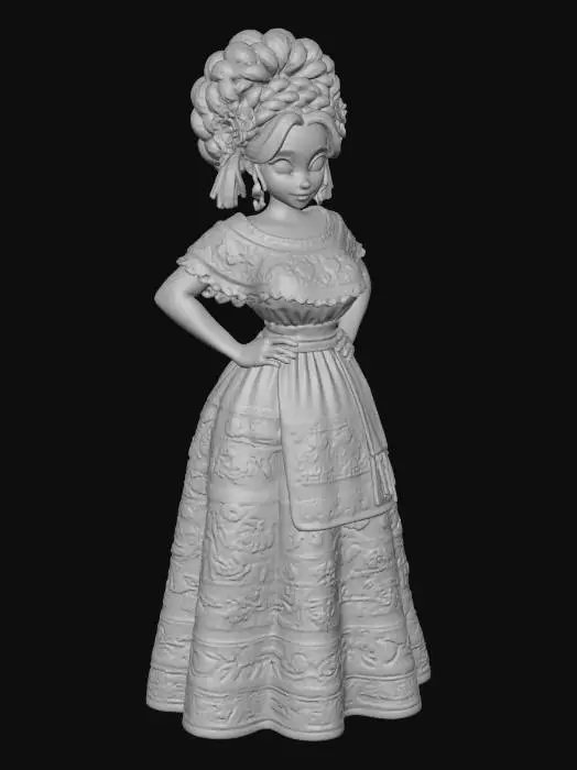 3D model for copia  al personaje de  anime. estilo mexicano , el modelo tiene que estar en poses estandar,sin el arbol  y has el modelo lo mas femenino posible. quita la gorra. senos grandes. usa colores mexicanos  y color de cabello distinto. usar diferente tipo de cabello. caderas grandes. talla large en los pechos. cuerpo entero que se vea todo el cuerpo en la imagen.
poses de modelo de revista sin usar poses con los dedos. ropa tipica mexicana