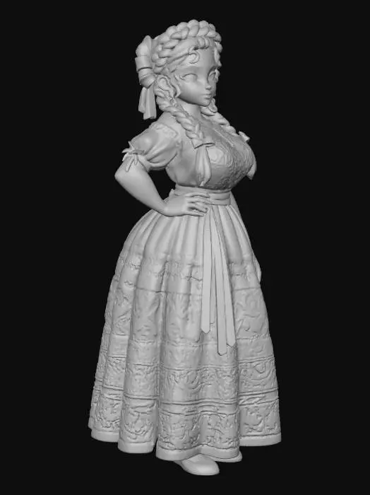 3D model for copia  al personaje de  anime. estilo mexicano , el modelo tiene que estar en poses estandar,sin el arbol  y has el modelo lo mas femenino posible. quita la gorra. senos grandes. usa colores mexicanos  y color de cabello distinto. usar diferente tipo de cabello. caderas grandes. talla large en los pechos. cuerpo entero que se vea todo el cuerpo en la imagen.
poses de modelo de revista sin usar poses con los dedos. ropa tipica mexicana