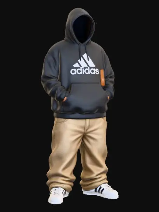 3D model for Toma como referencia la foto. Convierte a la persona en un personaje estilo anime . estilo cholo.  y jeans  baggy que cubra sus pies . sin lentes.  . estilo  ganster. . tenis addidass. camiseta. el modelo tiene que estar en estilo anime. para un modelo de impresion listo en 3D.  
con hoodie puesto sin rostro