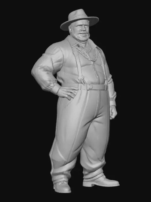 3D model for Toma como referencia la foto. Convierte a la persona en un personaje estilo anime . estilo pachuco . sin lentes.  . estilo  ganster. has al personaje musculoso y rellenito. con su cadena y su sombrero. altura del modelo 1.80 m